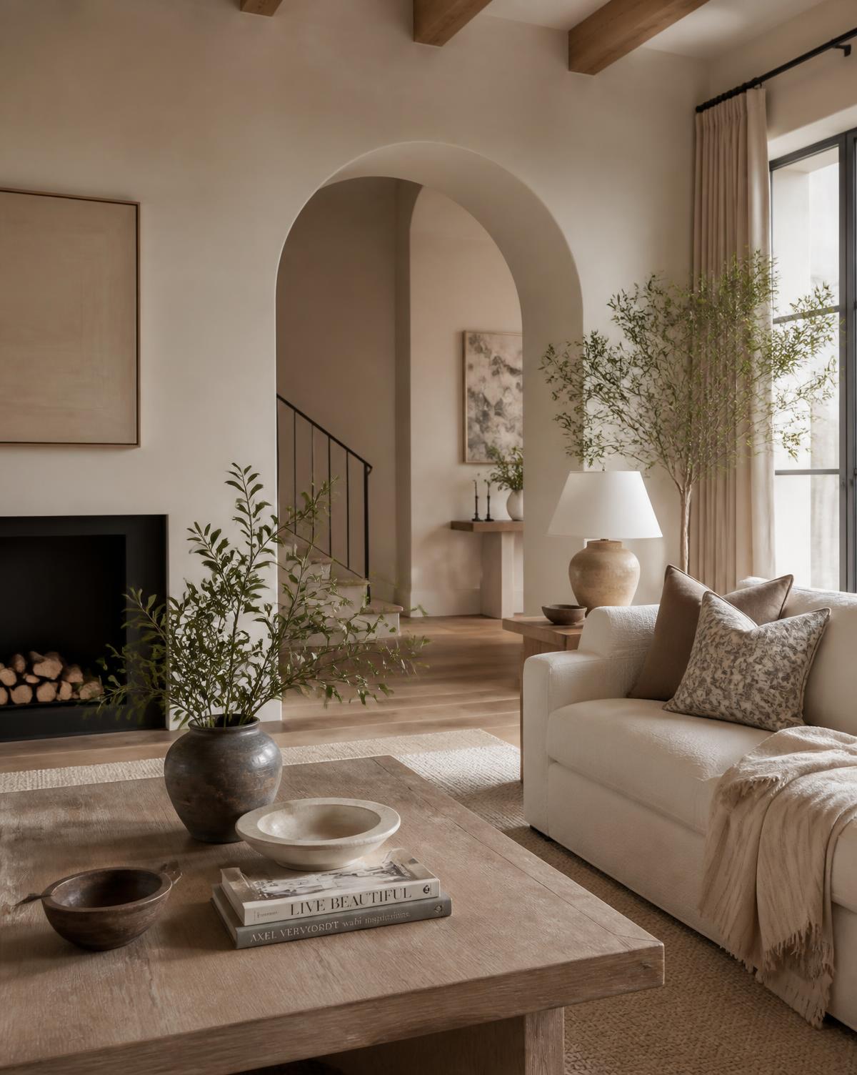 Bright, warm minimal living room interior